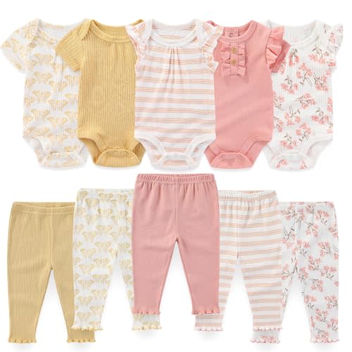 falianni Baby Boy Girl 10 Piece Combined Type Clothing Set Cotton Baby Bodysuits and Pants Set Home Outdoor Infant Clothes