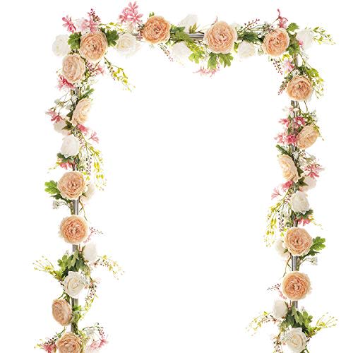 Artiflr 6 Ft Artificial Peony Garland Flowers, Floral Greenery Garland Rose Flower Vine Garland with Mixed Peony Flowers and Green Leaves for Wedding Dining Table Home Party Decor