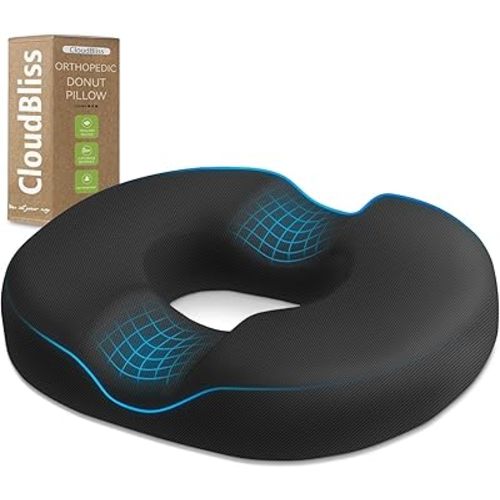 CloudBliss Donut Pillow Stadium Seat Cushion for Tailbone Pain Relief and Hemorrhoids, Memory Foam Seat Chair Cushion, Portable Seat Cushions for Bleachers, Car, Home & Office