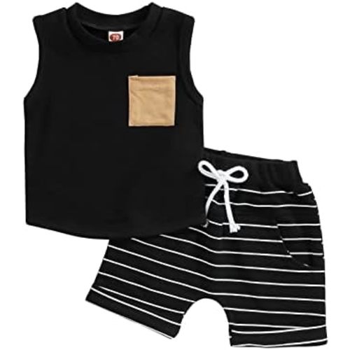 Kupretty Baby Boy Summer Clothes Sleeveless Tank Tops Vest T-Shirt + Casual Shorts Toddler Outfits Set
