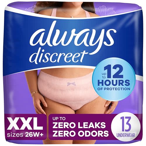 Always Discreet Adult Incontinence Underwear for Women and Postpartum Underwear, XXL, Up to 100% Bladder Leak Protection, 13 CT