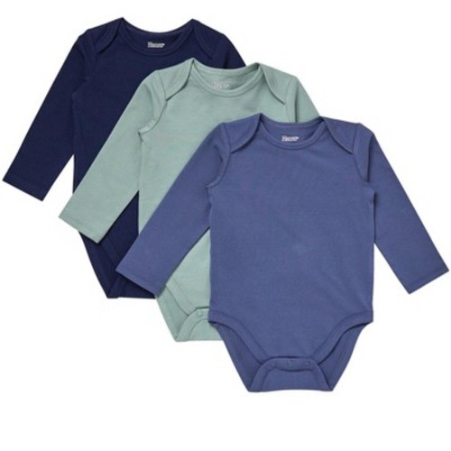 Hanes Pure Comfort Baby Long Sleeve Bodysuits, Organic Cotton, Boys & Girls, 3-Pack Green/Blue Assortment 3MTH