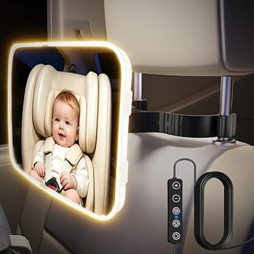 Baby Car Mirror with Light, USB-Powered 175° FOV Baby Seat Mirror for Car, Stable Hook Clip, 360° Adjustable, Safety & Easy Install, Rear-Facing Backseat Camera to Monitor Your Baby’s Every Move