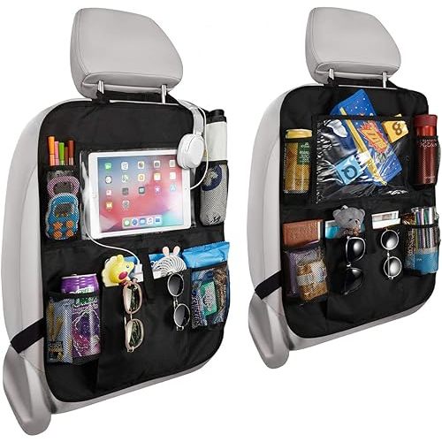 Reserwa Car Backseat Organizer 2 Pack Waterproof and Durable Car Seat Organizer Kick Mats Muti-Pocket Back Seat Storage Bag with Touch Screen Tablet Holder to Organize Toy iPad Bottle Snacks Books