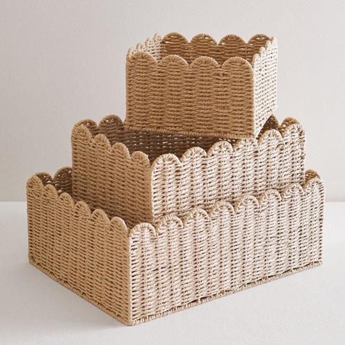 HPDL HFLWYWD Scalloped Edge Basket Wicker Storage BasketsHand Woven Rattan Basket for ShelvesNatural Water Hyacinth Storage Baskets for Organizing