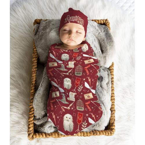 Little Wizard Baby Name Swaddle Set, Custom Wizardry Baby Swaddle Set, Magic School Baby Shower Gift Blanket, Wizard Nursery Swaddle HCP1