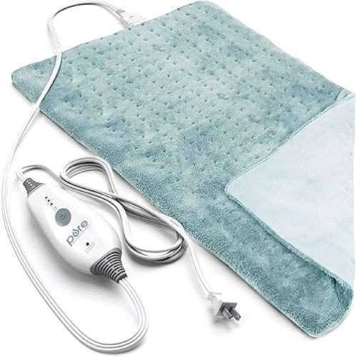 Pure Enrichment PureRelief Deluxe Heating Pad (12" x 24"), Full Body Therapy Pad with 4 InstaHeat Settings, Soft Machine-Washable Microplush Fabric and 2-Hour Auto Safety Shut-Off (Sea Glass)