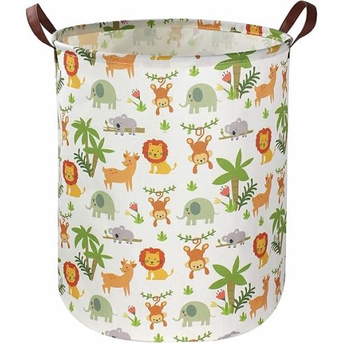 Essme Kids Laundry Hamper,Jungle Laundry Basket Collapsible Greeen Hamper for Kids Room Decor, Animal Hamper,Woodland Storage Basket, Nursery Hamper,Gift Baskets.(Jungle animal)