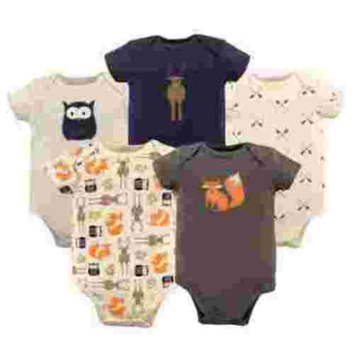 Hudson Baby Short Sleeve Bodysuits, 5-Pack, Newborn- 24 Months
