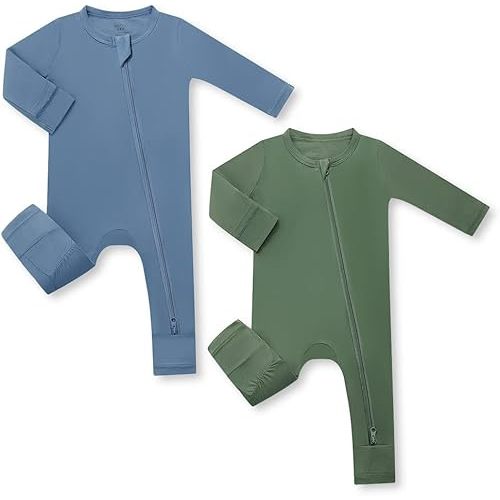 HAPIU Unisex Rayon Made from Bamboo Baby Rompers with Cuffs, 2 Way Zipper YKK, Footless Pajamas Jumpsuit