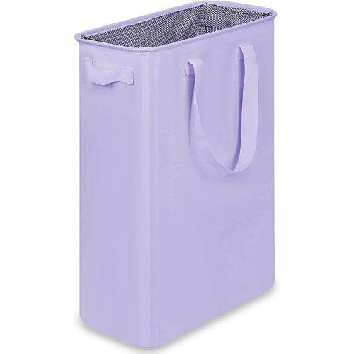 efluky Slim Laundry Basket, Narrow Laundry Hamper with Handles, Collapsible Dirty Clothes Hamper, Tall Laundry Bin for Laundry Room, Dorm and Bedroom, 12.7 Gallons(48L) Light Purple
