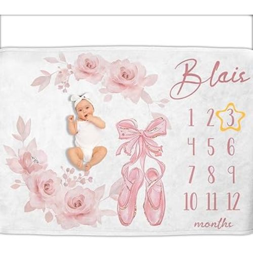 OLIVE OLIVIA Personalized Monthly Baby Milestone Blanket, Baby Months Blanket, Perfect Custom Newborn Gifts,50"x60"