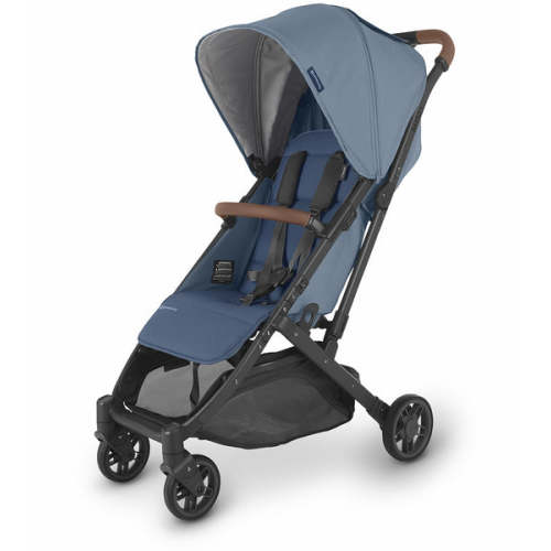 UPPAbaby Minu V2 Compact Stroller - Charlotte (Coastal Blue Melange / Carbon / Saddle Leather)