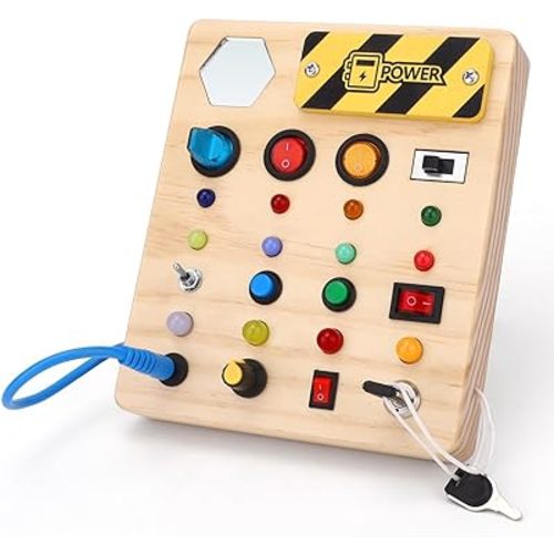 Montessori Busy Board,Montessori Toys for 1-3 Years Old,Baby Sensory Board,Preschool Learning Activities,Wooden Toys for Toddler,Christmas & Birthday Gift for Boys & Girls