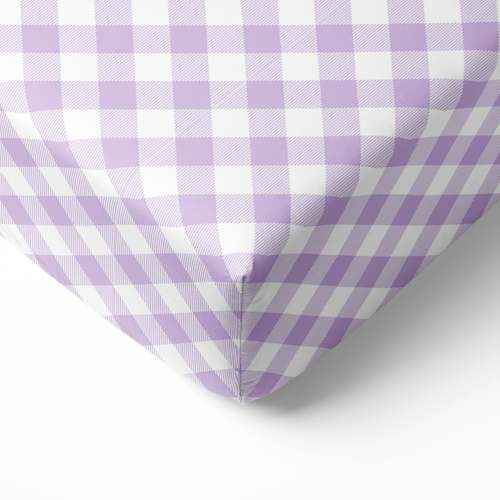 Bacati - Crib or Toddler Bed Fitted Sheet, Watercolor Flowers Purple Buffalo Plaids Print