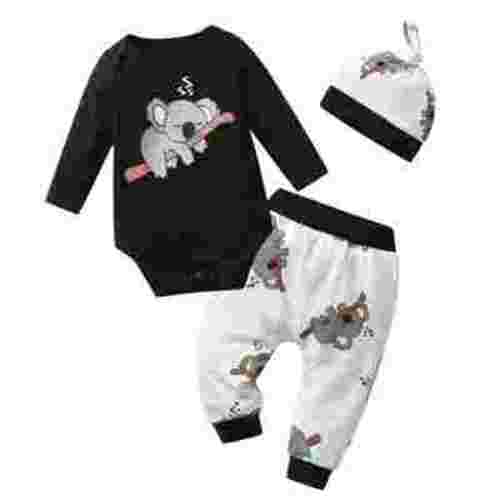 Newborn Infant Baby Boy Clothes Long Sleeve Romper Pants Headband Hat Outfits Set ( 0-3 Months, Black)