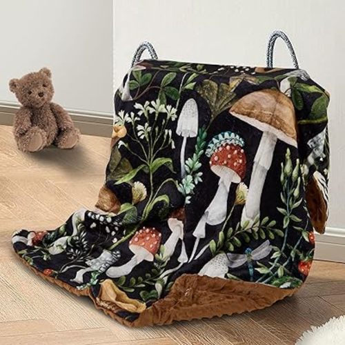 Mushroom Baby Blanket for Boys Girls Soft Fleece Minky Blanket with Dotted Backing Double Layer Newborn Toddler Blankie for Nursery Stroller Crib Gift to Son Nephew Grandson 26.5 * 40 Inches