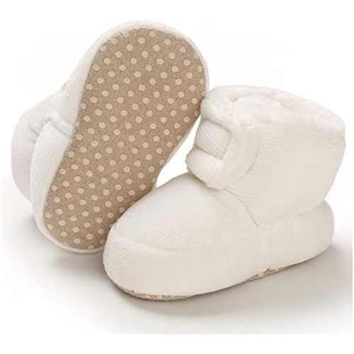 Timatego Newborn Baby Boys Girls Cozy Fleece Booties with Grippers Stay On Slipper Socks Infant Toddler Crib Winter Shoes for Boys Girls