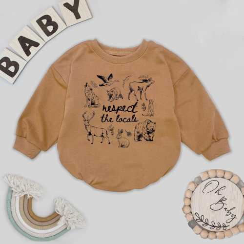 Respect The Locals Romper, Wildlife Baby Romper, Woodland Animals Bodysuit, Outdoor Nature Outfit, Granola Girl Romper, Wild Animals Gift