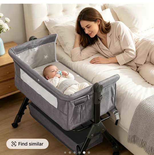 Baby Bassinet Crib, Crib for Infant&Newborn, Bedside Sleeper with Storage Basket and Mosquito Net, Easy to Fold, Height Adjustable, Portable Side Bed Crib,DealsForYouDays - TikTok Shop