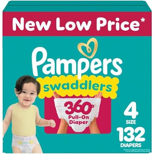 Pampers Diapers - Swaddlers 360 - Size 4, 132 Count, for up to 100% Leakproof Premium Skin Protection (Packaging May Vary)