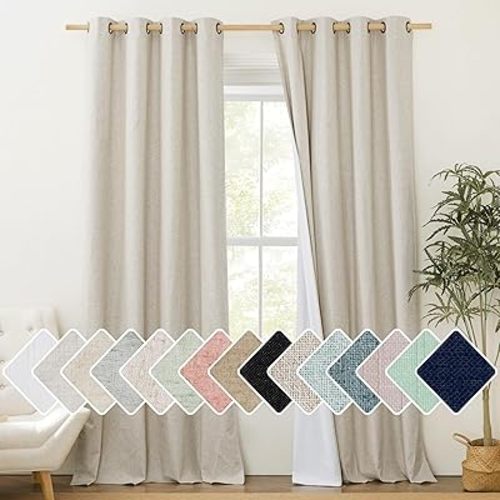 NICETOWN 100% Blackout Curtains 95 inches Length for Dining Room, 2 Panels Set, 52" Wide, Farmhouse Style Room Warming Window Draperies with Thermal Insulated Liners for Winter