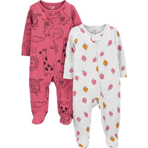 Simple Joys by Carter's Baby Girls' 2-Way Zip Thermal Footed Sleep and Play, Pack of 2