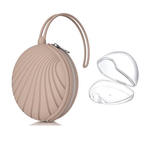 Smlpuame Pacifier Holder Case,BPA Free Portable Pacifier Storage Container,Silicone Baby Pacifier Cover Pouch for Diaper Bag Stroller,Travel Outdoor Activities,Easy to Clean(Shell & Blush)