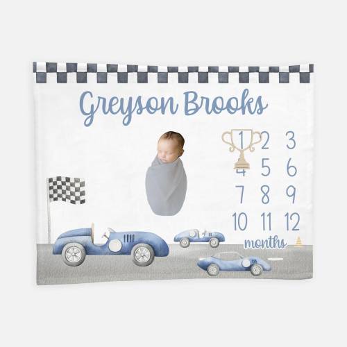 Race Car Baby Milestone Blanket, Vintage Race Car Milestone Blanket, Sports Car Baby Blanket, Personalized Baby Blanket, Car Milestone T56