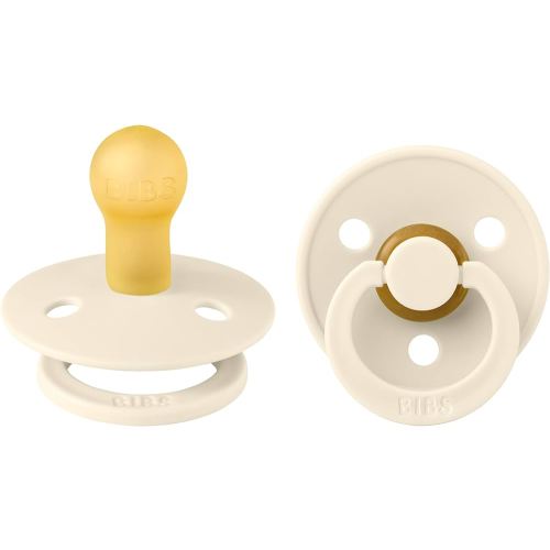 BIBS Pacifiers | Natural Rubber Baby Pacifier | Set of 2 BPA-Free Soothers | Made in Denmark | Ivory | Size 0-6 Months
