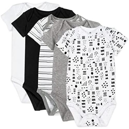 HonestBaby baby-boys 5-pack Short Sleeve Bodysuits One-piece 100% Organic Cotton for Infant Baby Boys, Unisex
