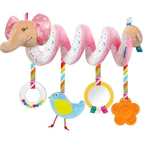 Car Seat Toys for Babies Boys Girls 0 2 4 6 7 9 10 11 12 Months,Spiral Hanging Plush Toys Activity Stroller Toy Sensory Hanging Crib Newborn Toys,Suited Gift for Baby Shower Birthdays Thanksgivin