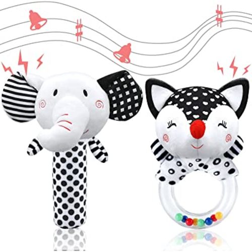 Baby Rattles 0-6 Months Infant Toys 0-3 Months Newborn Toys Rattles for Babies 0-6 Months Baby Toys 0-6 Months, Black and White High Contrast Plush Stuffed Baby Toys for 0 3 6 9 12 Months Girls Boys
