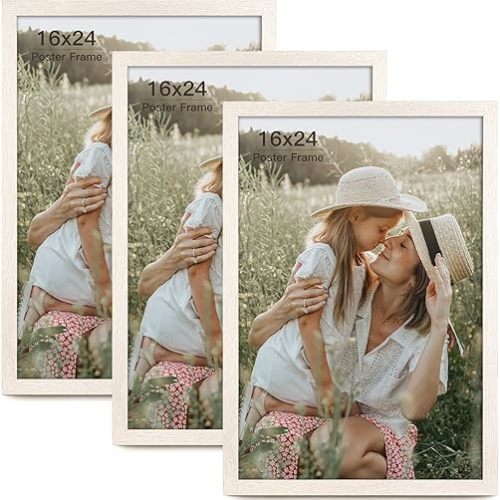 16x24 Frame Set of 3, White Wood Grain 16x24 Poster Frame for Gallery Wall Mounting (3 Pack,White)