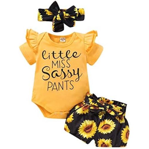 Baby Girls 3PCS Infant Toddler Clothes Romper Bodysuit Floral Halen Short Tops Pants Clothing Sets Headband Outfits