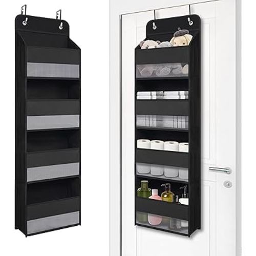 Heavy Duty Over Door Organizer, Hanging Organizer Storage with 4 Large Capacity Pockets, Closet Bathroom Nursery Bedroom Dorm, Toys Cosmetics Sundries and Baby Essentials, Black