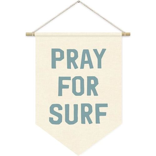Coastal Beach Room Decor, Pray for Surf Wall Hanging Pennant Flag Banner, Surfer Girl Preppy Aesthetic Room Decor, Beachy Decor for Teen Boys Girls Dorm