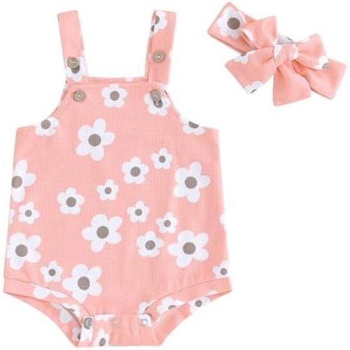 Kupretty Newborn Baby Girl Summer Clothes Waffle Knit Sleeveless Strap Daisy Romper Bodysuit Jumpsuit Cute Infant Clothing