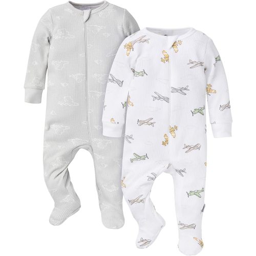 Gerber Baby Boys & Girls 2-Pack 2-Way Zip Thermal Footed Sleep 'N Play