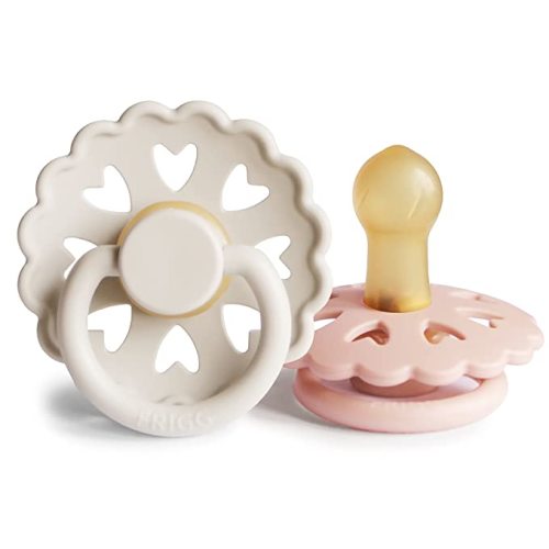 FRIGG Andersen Fairytale Natural Rubber Baby Pacifier | Made in Denmark | BPA-Free (Cream/Blush, 0-6 Months) - 1 Count (Pack of 2)
