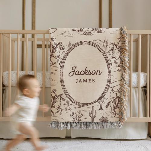 Western Baby Gift Personalized Blanket Gift from Godparent Custom Baby Shower Name Gift Cowboy Nursery Fringe Blanket Horse Baby Blanket