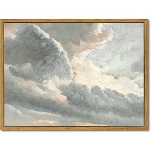 InSimSea Framed Canvas Wall Art Vintage Decor, Room Decor Classical Oil Painting Canvas Prints Study of Clouds with a Sunset near Rome Vintage Landscape Wall Art Home Decor, 12"x16"