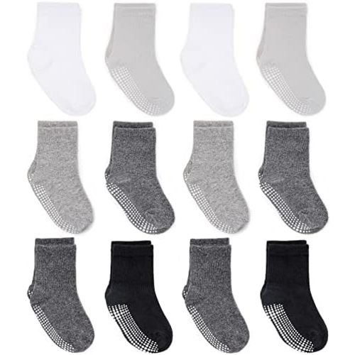 Zaples Grip Crew Socks with Non Slip/Anti Skid Soles for Baby Infants Toddlers Kids Boys Girls
