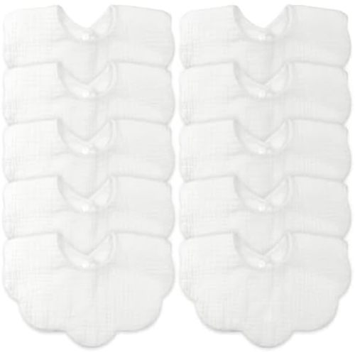 EllieHouse Baby Bibs for Girls Boys 10Pack Muslin Drool Teeth Drooling Teething Bibs Muslin Cotton for Infant Toddler