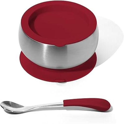 Avanchy Stainless Steel Baby Bowl with Spoon, Storage Lid and Removable Silicone Suction Base – Non-Toxic, BPA-Free Feeding Bowl for Babies and Toddlers
