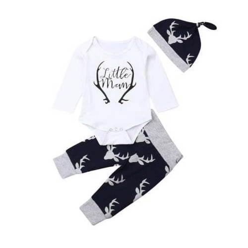 Bagilaanoe Baby Deer Print Romper & Leggings Set (Boy's), 3-Piece Set, Sizes 0-12 Months