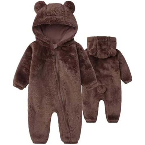 Baby Snowsuit Bear Ear Hooded Jumpsuit Fleece Romper Zipper Winter Coat Outfits
