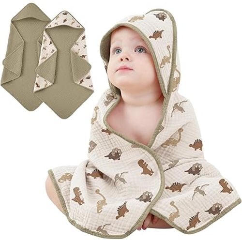 Susurration 2 Pack Baby Hooded Towels, 100% Cotton Soft and Absorbent Muslin Baby Bath Towel for Newborn, Infant, Girls, Boys, Baby Essentials