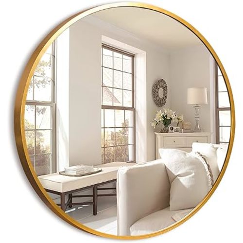 NeuType Round Mirror 20inch Circle Mirror for Wall Metal Framed Wall-Mounted Mirror for Wall Decor Decorative Mirrors for Entryway Living Room Bedroom Bathroom Home Modern(Gold)