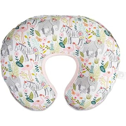 Boppy Nursing Pillow Luxe Support , Pink Sweet Safari, Ergonomic Nursing Essentials for Bottle and Breastfeeding, Firm Fiber Fill, with Soft Removable Nursing Pillow Cover, Machine Washable